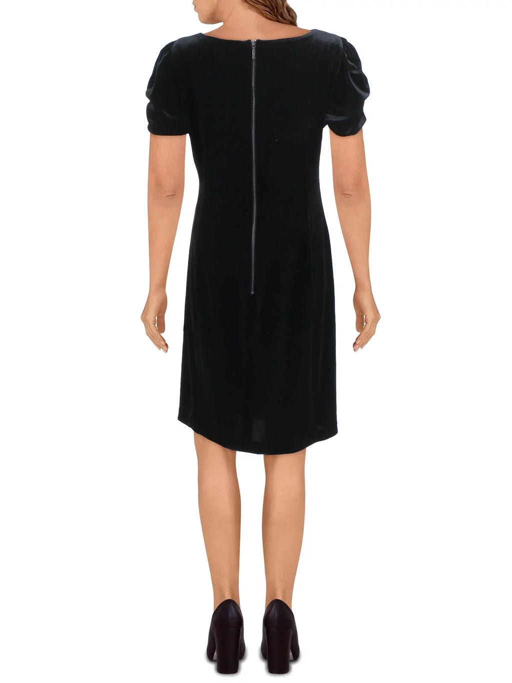 KARL LAGERFELD Womens dark Zippered Ruched Pouf Sleeve Round Neck Above The Knee Party Fit + Flare Dress 8