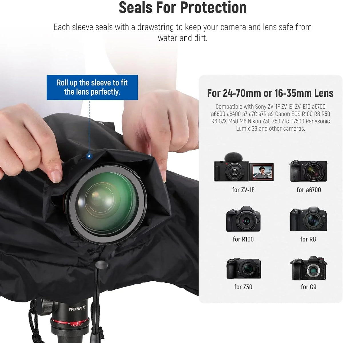 NEEWER Camera Rain Cover, Mini Size Durable Nylon Raincoat Compatible with    DSLR Mirrorless Vlog Camera