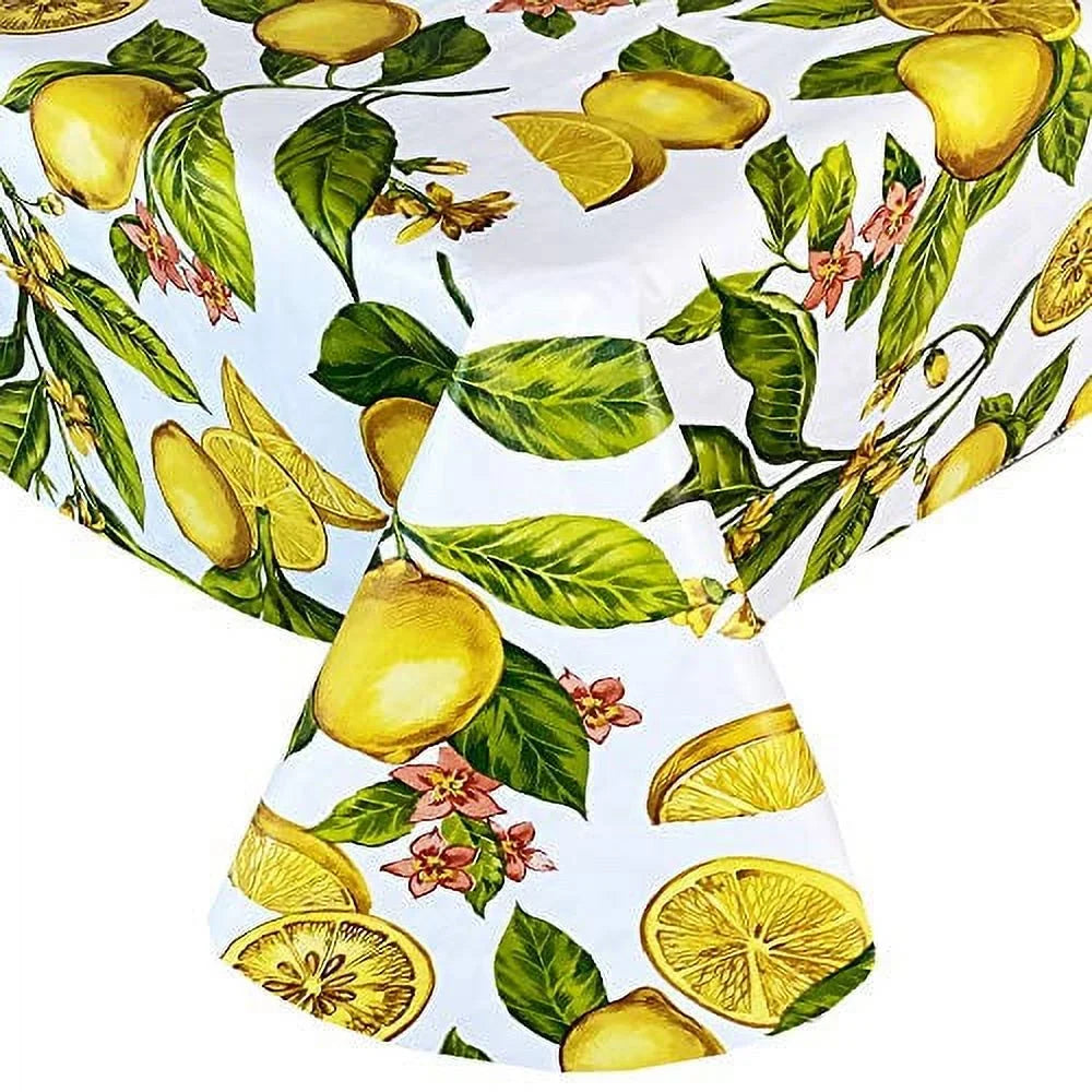 Newbridge Zesty Lemons Vinyl Flannel Backed Tablecloth, Lemon Vine Indoor/Outdoor Waterproof Tablecloth, Picnic, Barbeque, Patio and Kitchen Dining, 60 inch x 102 1 inch Oblong/Rectangle