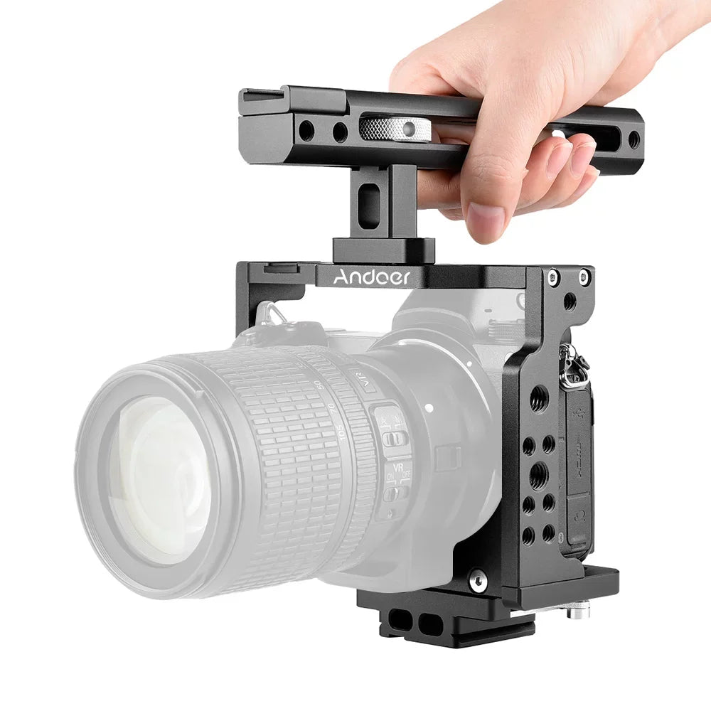 Andoer C15-B Camera Cage +  Handle Kit Aluminum Alloy with Cold Shoe Mount Compatible with  Z6/Z7 DSLR Camera