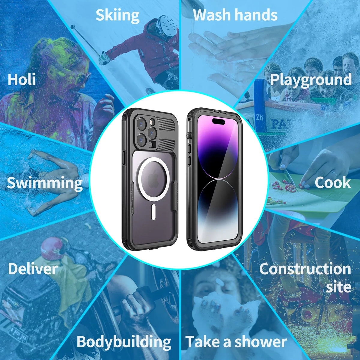 for iPhone 14 Pro Max 6.7" Case Waterproof, Built-in 6H Screen Protector [Real 360][IP68 Underwater][14FT Military Dropproof][Dustproof][Compatible with MagSafe] for iPhone 14 Pro Max - dark