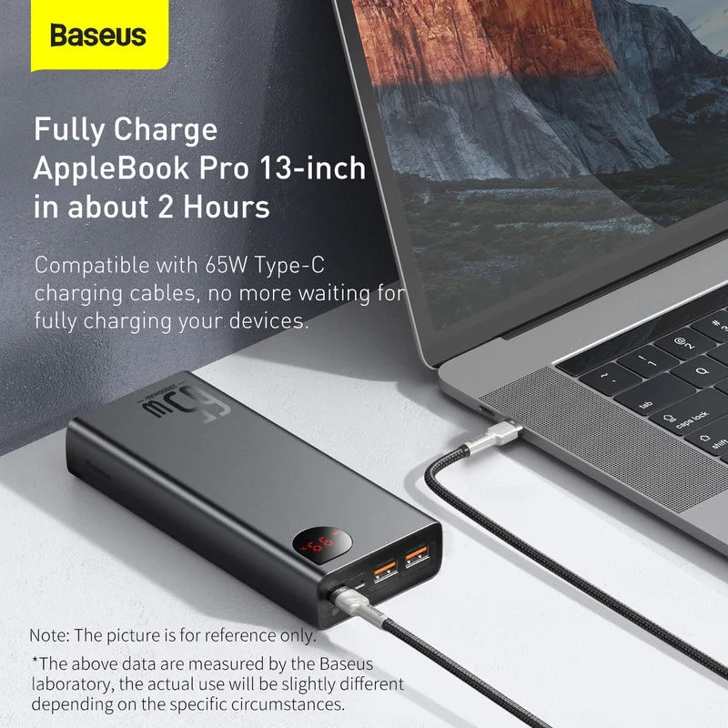 Baseus Adaman Power Bank, 65W 20000mAh Laptop Portable Charger, Fast Charging USB C Battery Pack for MacBook, , iPhone 15/14/13Pro Max charcoal