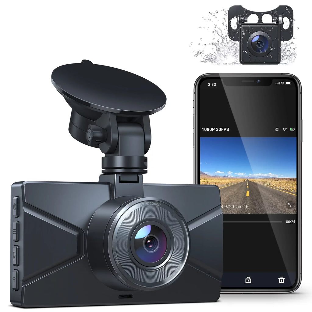 Dash Cam 1080P Full HD Front and Rear 3 1 inch Car Cam 170°Wide Angle Screen, dark