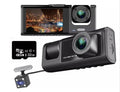 3 Channel Dash cam, 2-25mm Screen Driving Recorder, High-Definition 1080P, Night Vision, Loop recording, Motion Detection, G-Sensor +32 GB SD Card