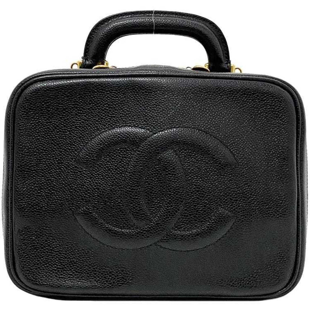 Pre-Owned Chanel Handbag Vanity Bag charcoal Gold Cocomark A07061 Leather GP Caviar Skin 4th CHANEL Stitch (Good)