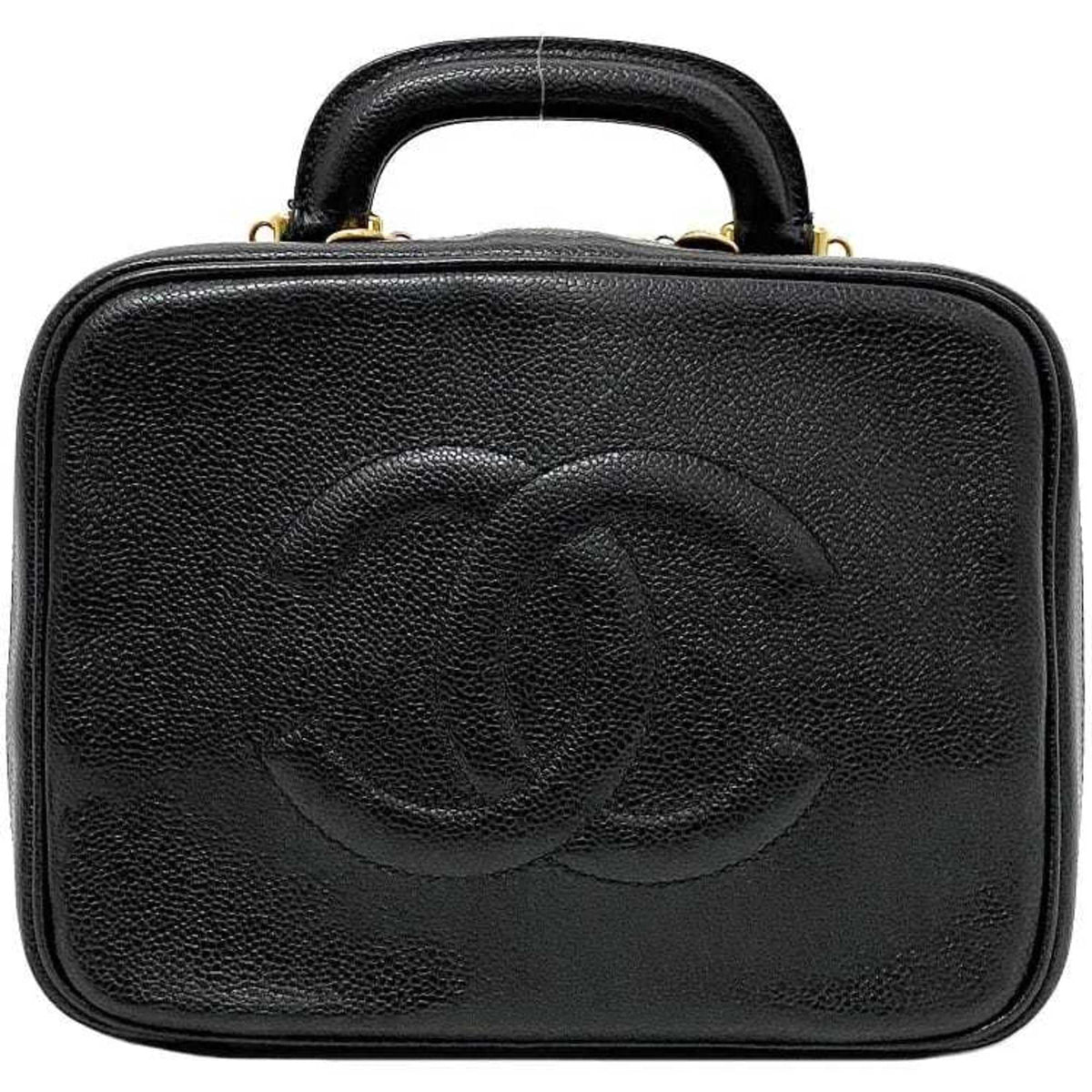 Pre-Owned Chanel Handbag Vanity Bag charcoal Gold Cocomark A07061 Leather GP Caviar Skin 4th CHANEL Stitch (Good)