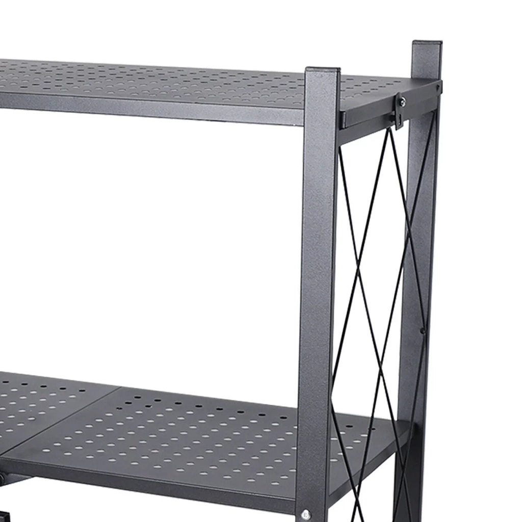 Storage 3 Tier Wide Folding Metal Shelf ,Rolling Trolley Utility Cart charcoal