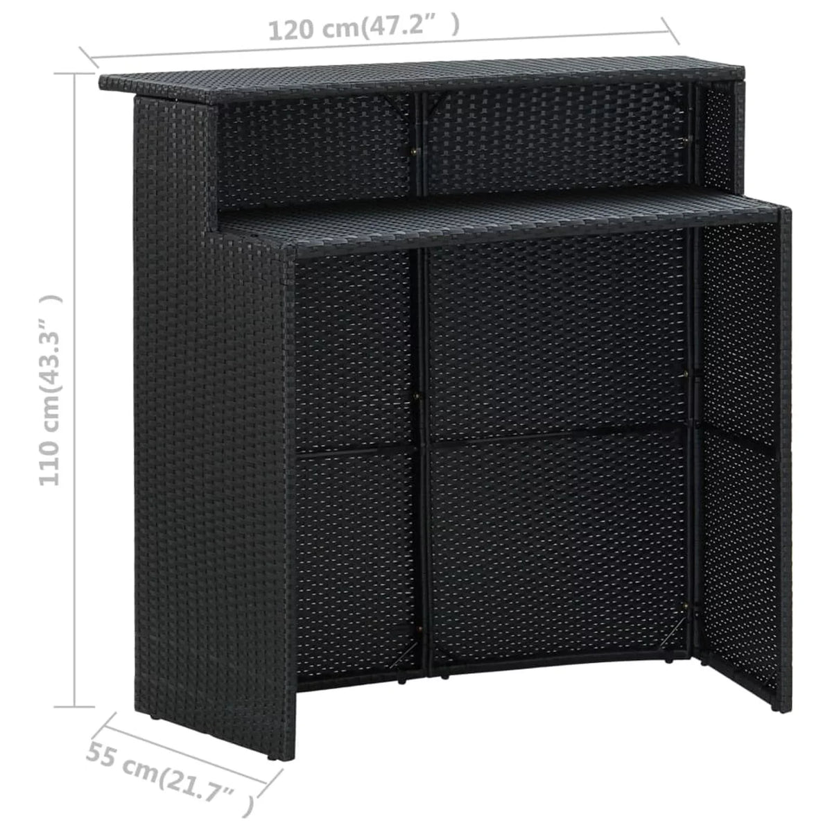 Anself 5 Piece Garden Bar Set Table with Storage Shelf and 4 Cushioned Stool Chairs Outdoor Dining Set dark Poly Rattan for Bistro, Pub, Backyard, Terrace, Patio