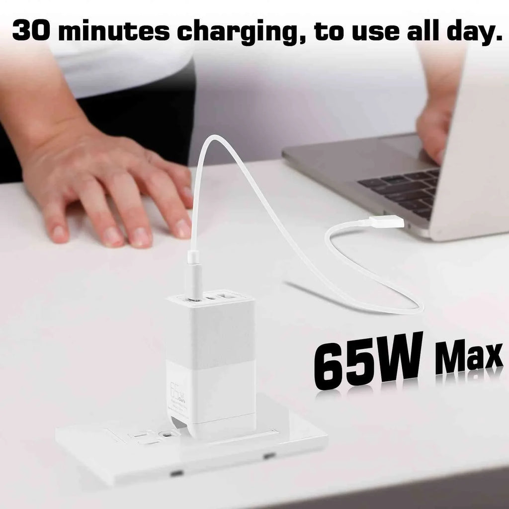 UrbanX 65W Fast Travel Charger with 3 Ports USB & Dual USB-C High-Speed Charging Compatible with HTC One A9/One M9/Desire Eye/Butterfly 2/One Remix, iPhone,  Galaxy, Google Pixel, MacBook