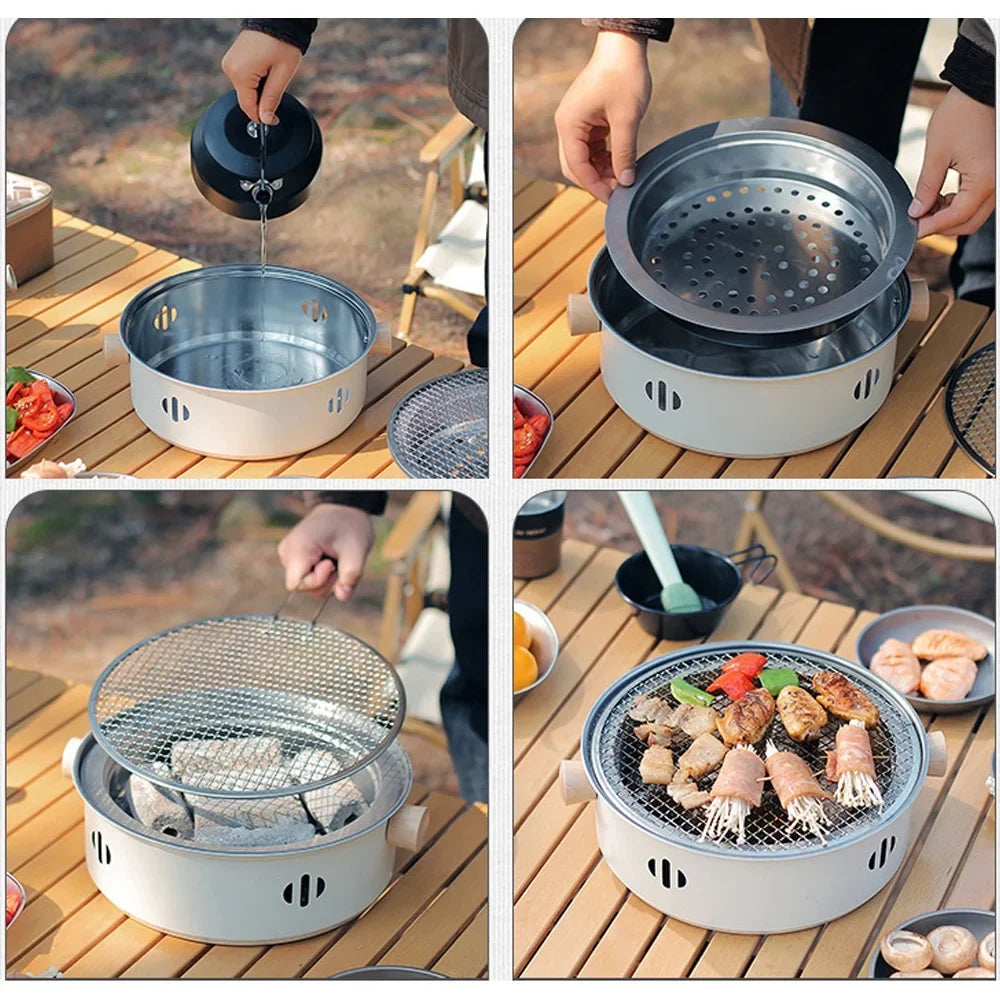 Portable Stainless Steel Charcoal BBQ Grill - Split Grill Design for Camping, Picnics, and Travel - Enjoy Barbecue Anywhere with this Camping Barbecue Stove
