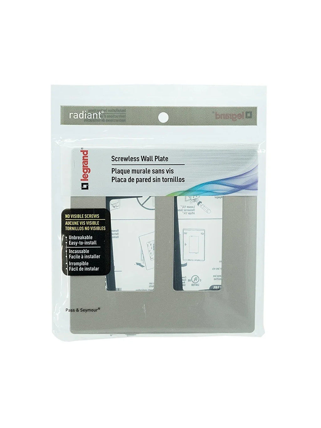 Legrand - PASS & SEYMOUR RWP262NICC6 Radiant Nickel 2 Gang Screwless Plastic Wall Plate