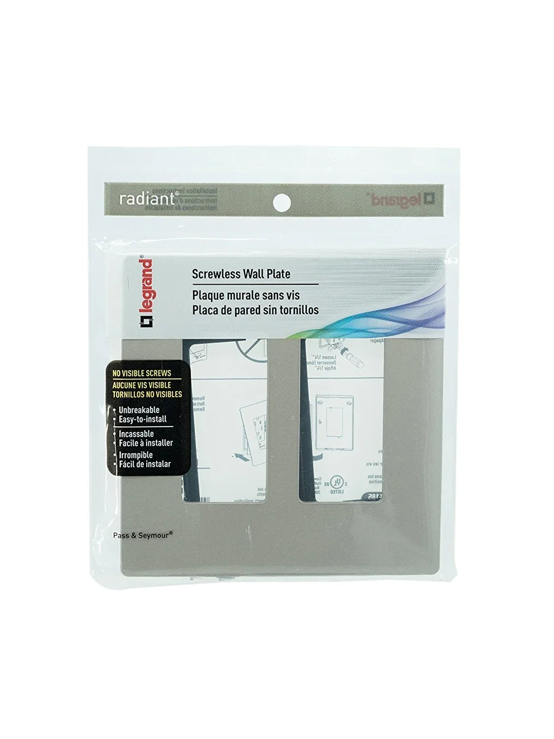 Legrand - PASS & SEYMOUR RWP262NICC6 Radiant Nickel 2 Gang Screwless Plastic Wall Plate