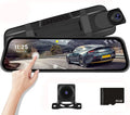 Podofo 9.66" Touch Screen Dash Cam Mirror for Car Front and Rear View Dual Cameras Night Vision Vehicles Parking Monitoring,with 32GB Card