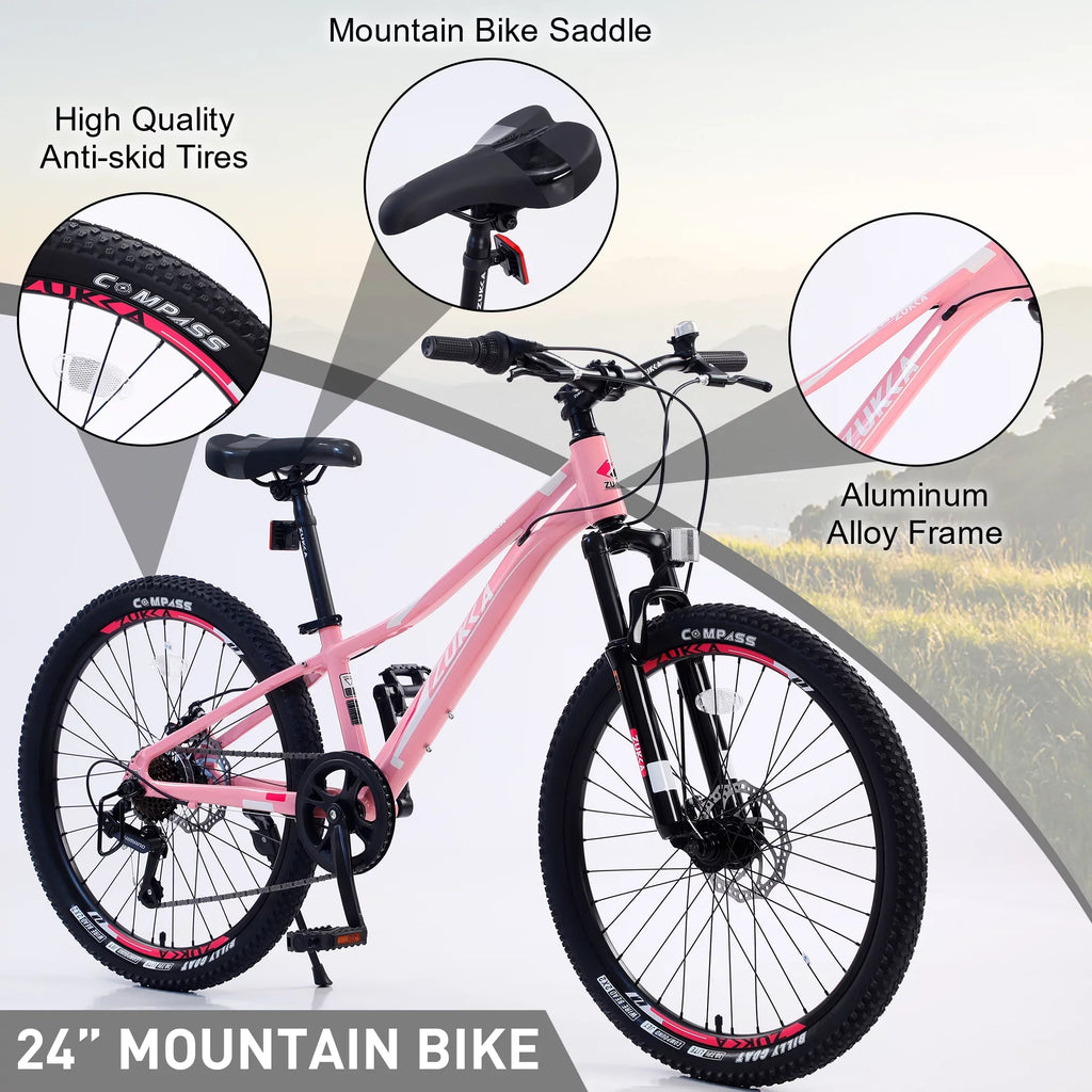GUTALOR 24-1 inch Mountain Bike for Boys and Girls - 7-Speed, Ideal for Young Riders