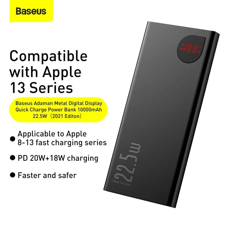 Baseus Portable Charger 10000mAh Power Bank 22.5W Fast Charging Battery Pack with Dual USB Ports, charcoal