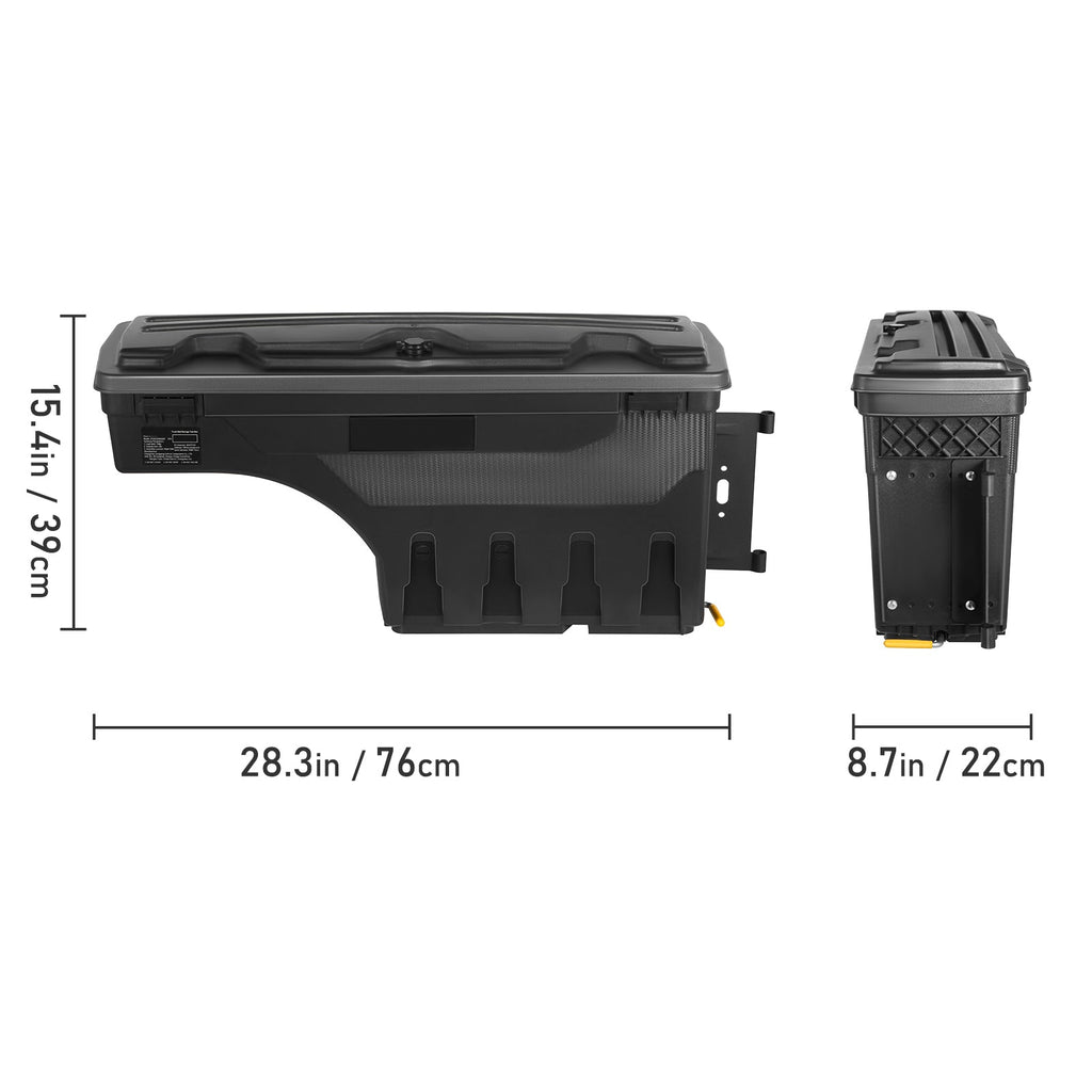 SKYSHALO Truck Bed Storage Box, Lockable Lid, 6.6 Gal/20 L Waterproof ABS Wheel Well Tool Box, Compatible with Chevrolet Silverado 1500 GMC Sierra 1500 2019-2021, ebony, Passenger Side