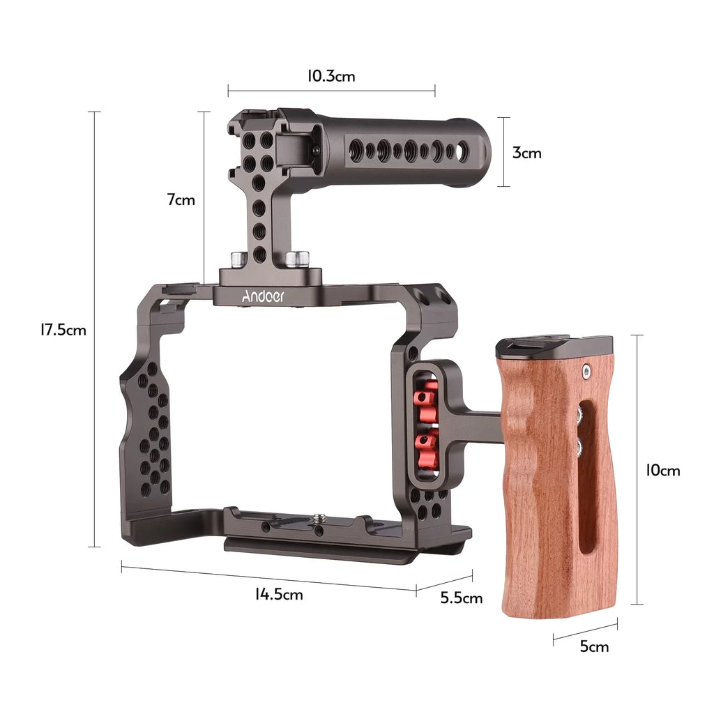 7299 Aluminum Alloy Cage Kit with Video Rig Handle Wooden Grip Replacement for  A7R III/ A7 II/ A7III