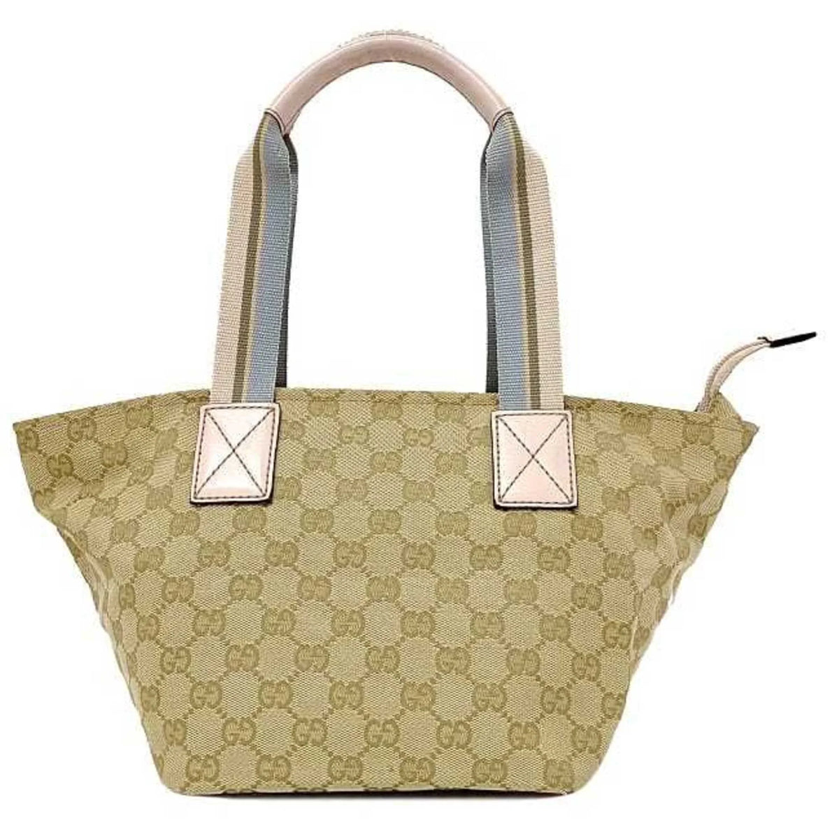 Pre-Owned Gucci Handbag Beige Pink Blue 131228 Canvas Leather GUCCI Tote Bag GG Pastel Women's (Good)