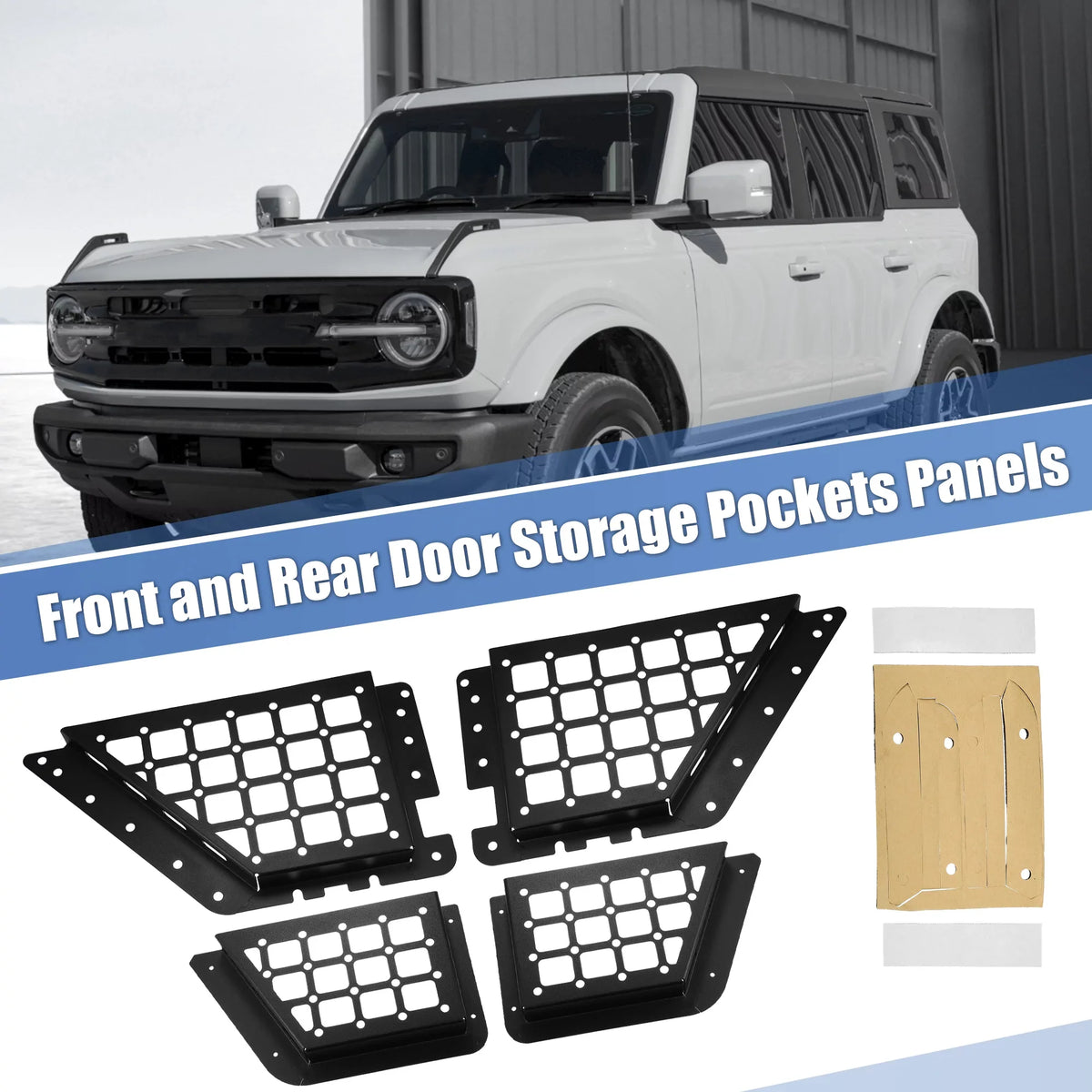 Unique Bargains 1Set Rear Door Net Pocket Storage Box Organizer Tray for  Bronco 2021 Metal dark