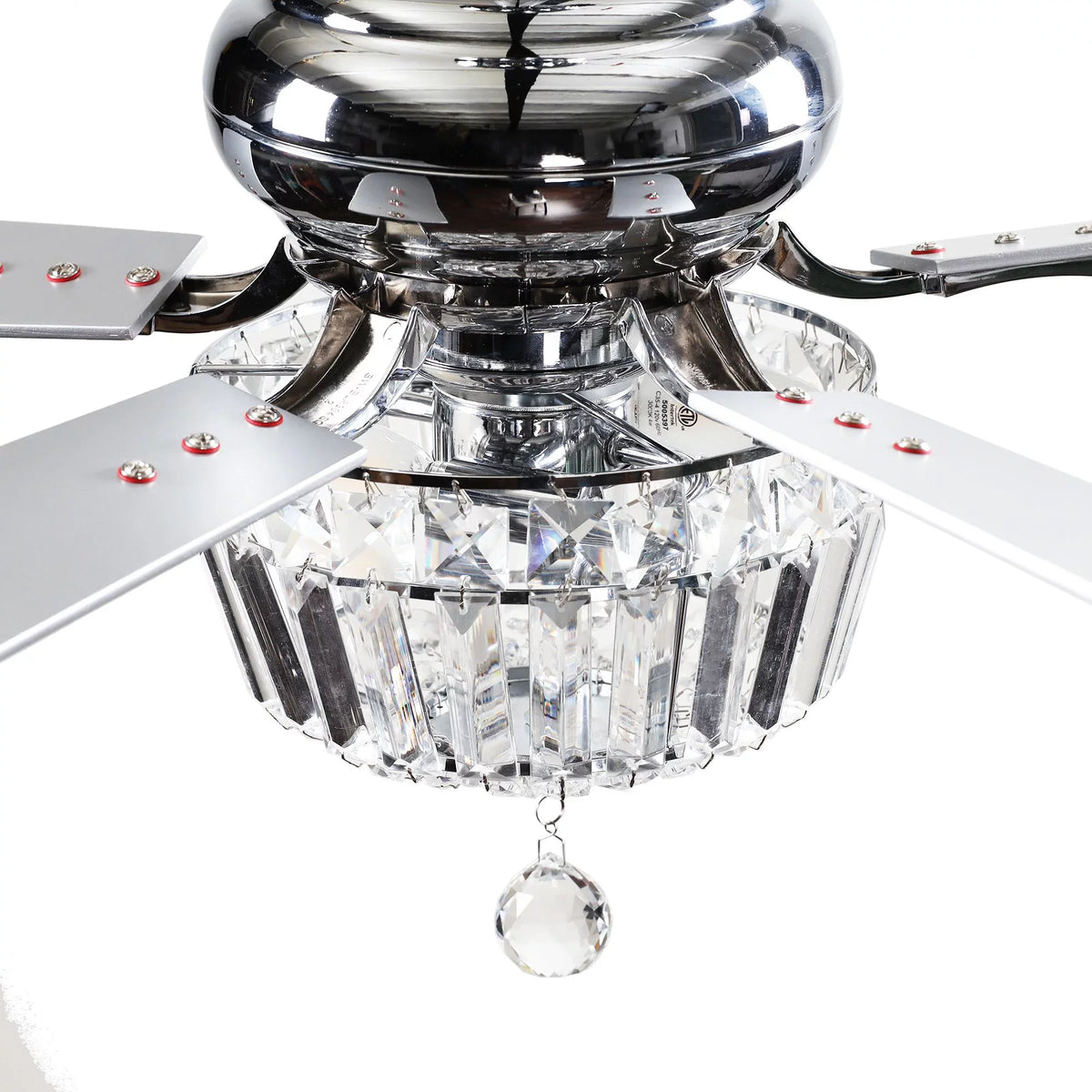 Parrot Uncle Ceiling Fan with Light and Remote Brushed Nickel and Crystal Ceiling Fan 48 Inches Modern Chandelier Ceiling Fan with Reverse 5 Blades, 2 Bulb Not Included
