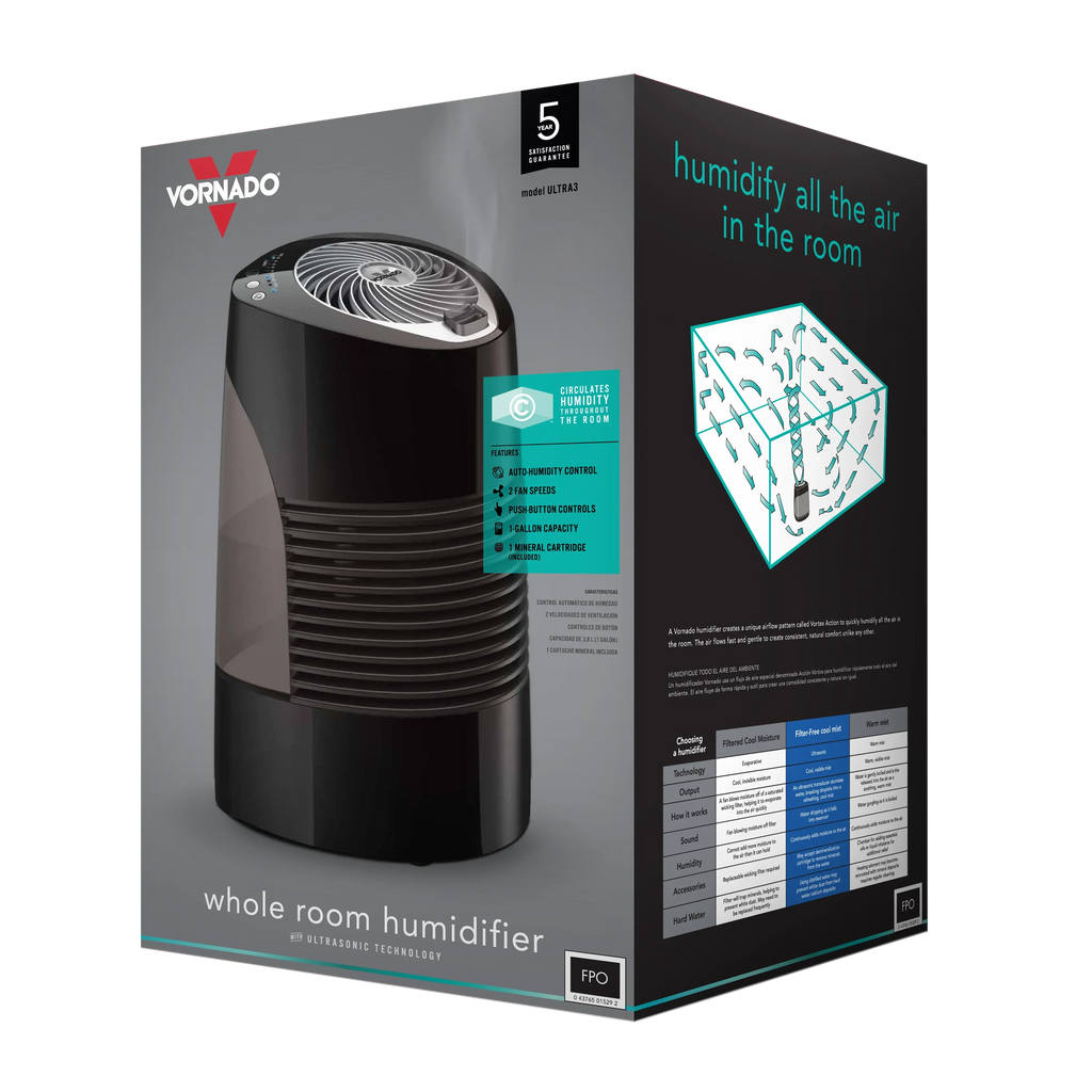 Vornado Ultra 3 Whole Room Ultrasonic Humidifier, charcoal and Blue, New