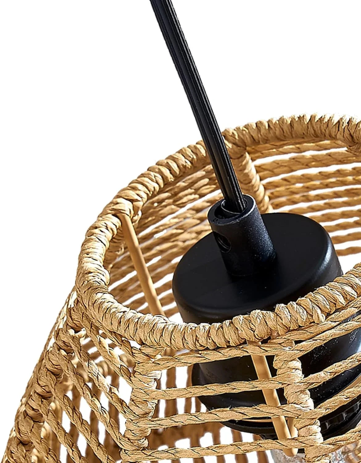 Maxax Rattan Boho Floor Lamp Farmhouse Arc Standing Lamp with Larger Woven Rattan Lamp Shade, charcoal
