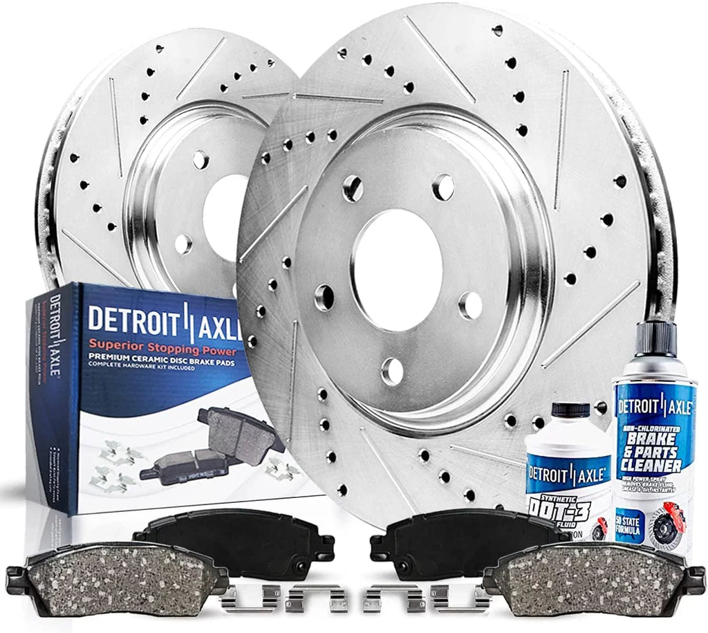 Detroit Axle - Front Brake Kit for 2016-2020 Kia Sorento 2017-2018 Hyundai Santa Fe Sport Replacement Drilled & Slotted Disc Brake Rotors Ceramic Brakes Pads: 12.6" Rotor