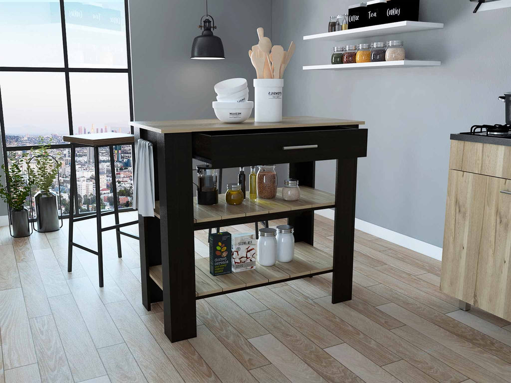 Boahaus Reims Kitchen Island, Assembled Product Height 37 in, ebony Wengue / Light Oak