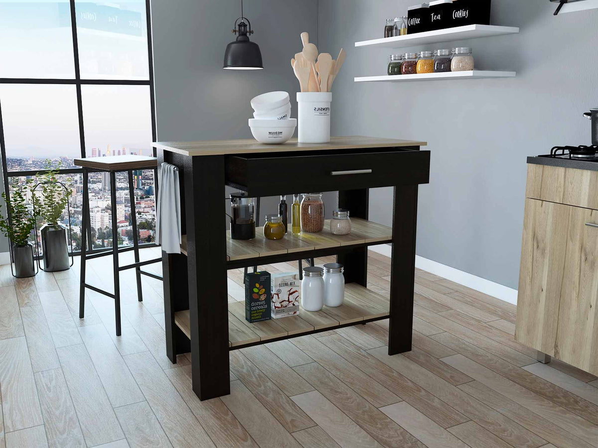 Boahaus Reims Kitchen Island, Assembled Product Height 37 in, ebony Wengue / Light Oak
