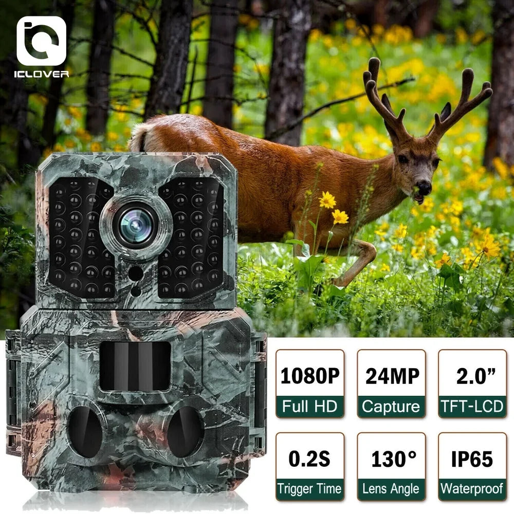 IClover Waterproof Hunting Camera 32G 24MP 1080P Wildlife Trail Game Camera Night Vision