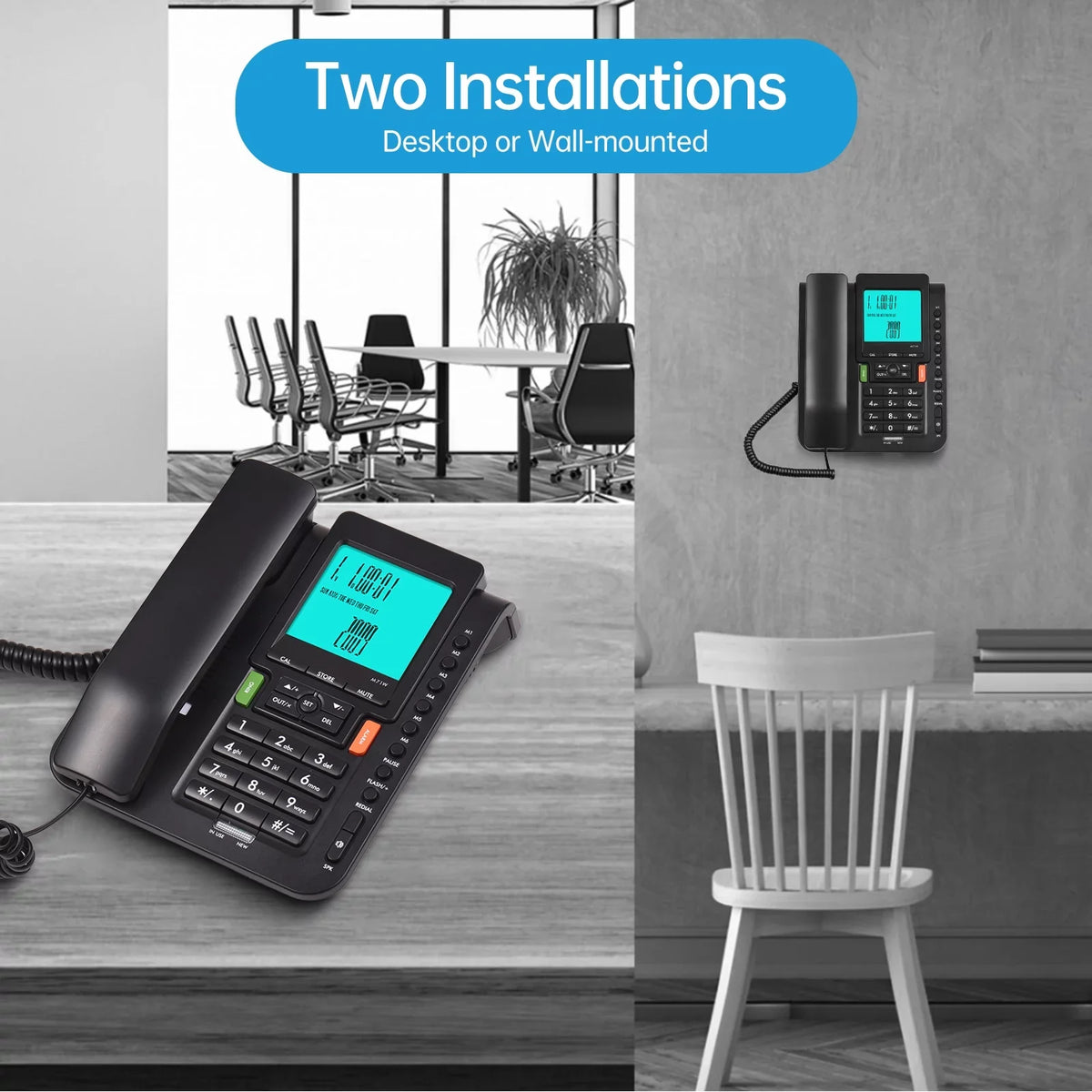 dark Bisofice Landline Phone with Hands Free, Redial, and Speed Dial for Business Hotel