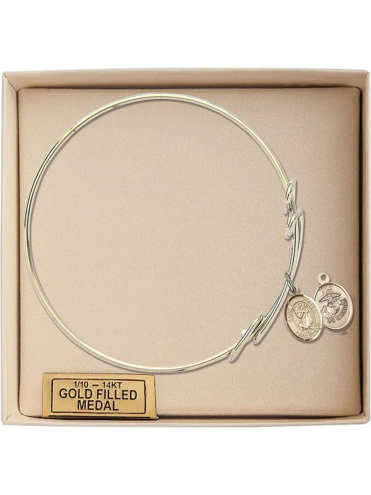 Christopher / Marines in Gold-Filled. 8 1/2 25mm Round Double Loop Bangle Bracelet w/ St