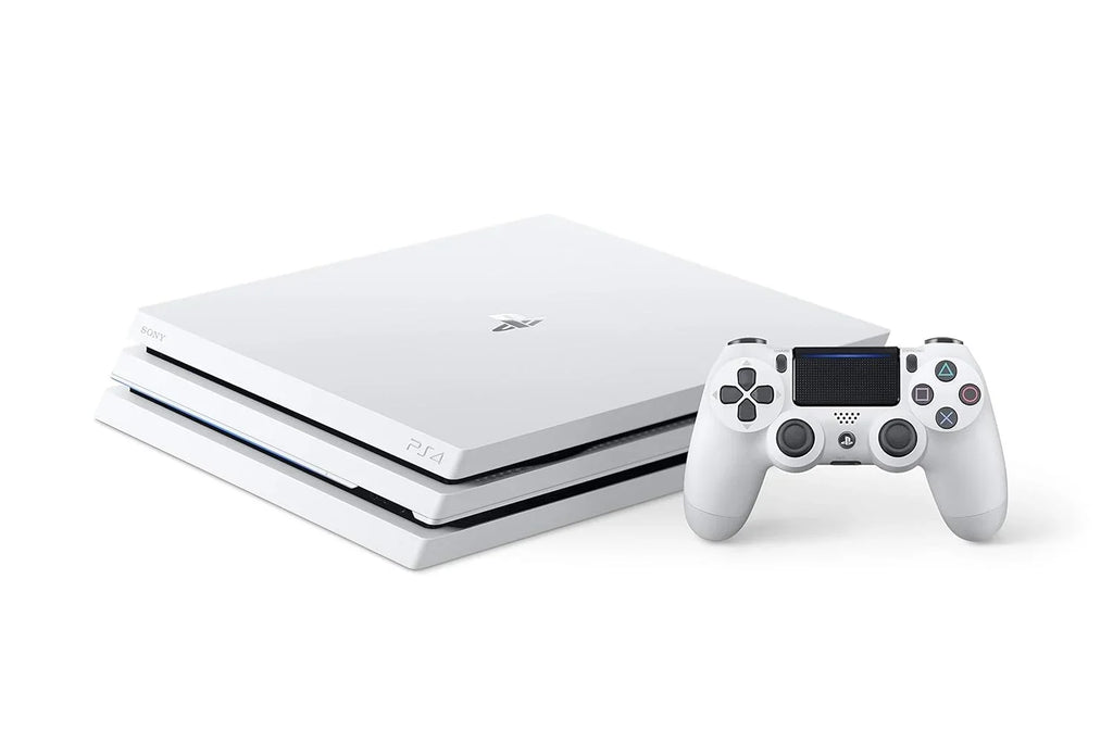 Pre-Owned  PlayStation 4 Pro 1TB Gaming Console Glacier White Headset 2 Controller With BOLT AXTION Cleaning Kit Bundle (Refurbished: Like New)