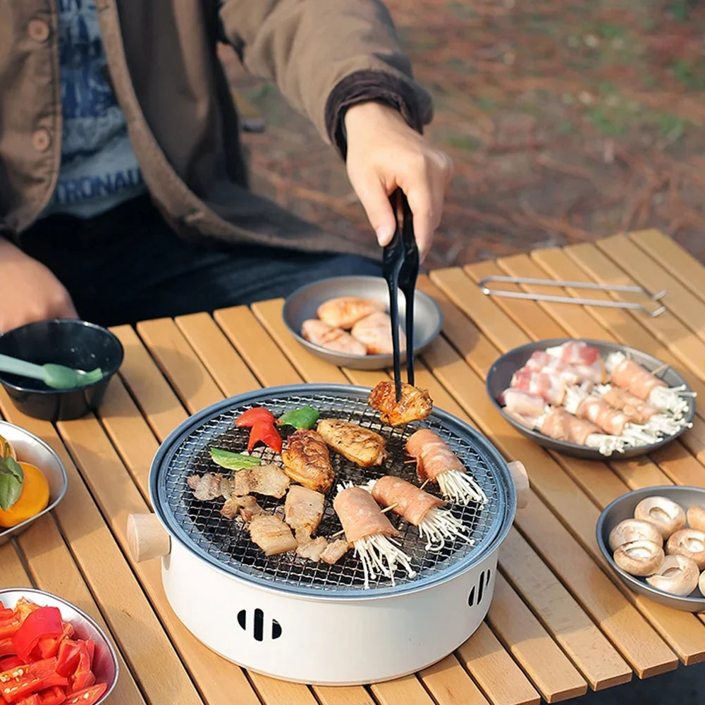 Portable Stainless Steel Charcoal BBQ Grill - Split Grill Design for Camping, Picnics, and Travel - Enjoy Barbecue Anywhere with this Camping Barbecue Stove
