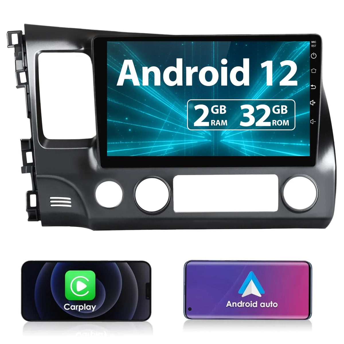Awesafe 10 1 inch Car Stereo Radio for Honda Civic 2006-2011, Android 12 with  Carplay,Android Auto Steering Wheel Control