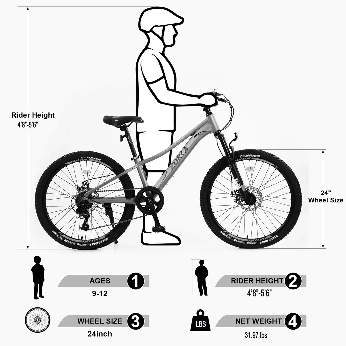 GUTALOR 24-1 inch Mountain Bike for Boys and Girls - 7-Speed, Ideal for Young Riders