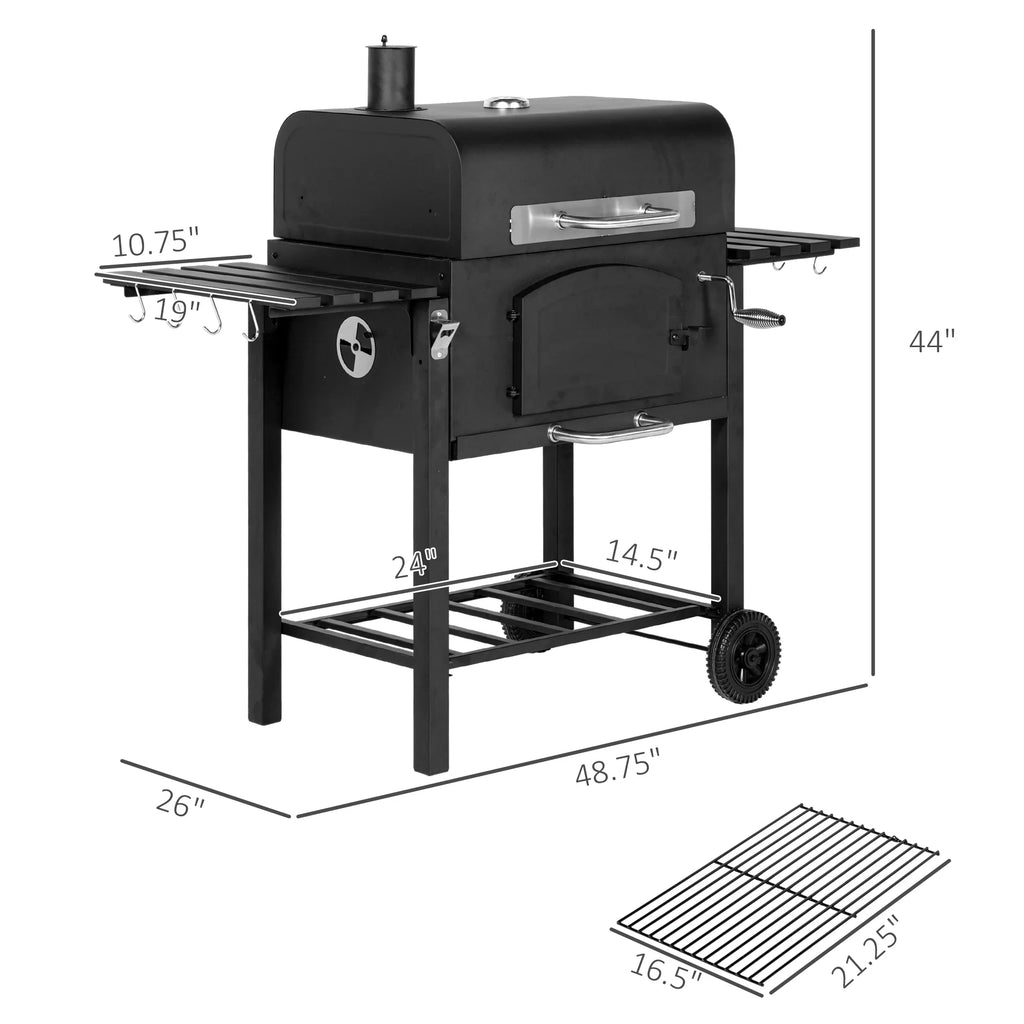 CoSoTower Charcoal Grill, BBQ with Adjustable Height, Portable Barbecue with Folding Shelves, Thermometer, Bottle Opener & Wheels for Outdoor Camping, Picnic, Patio, Backyard, charcoal