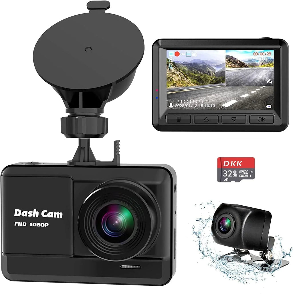 Dash Cam Front and Rear, Mini Dash Cam 1080P Full HD with 32GB SD Card, 2.45 1 inch IPS Screen, 2 Mounting Ways, Night Vision, WDR, Accident Lock, Loop Recording, Parking Monitor Car,Motorcyle,Balls