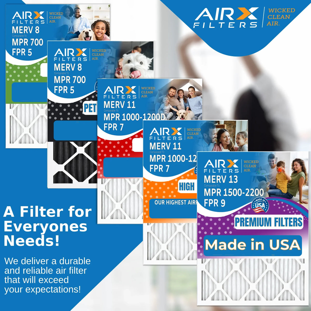 20x20x4 Air Filter MERV 8 Comparable to MPR 700 & FPR 5 Premium USA Made 20x20x4 Furnace Filter 2 Pack AC HVAC Filters by AIRX FILTERS WICKED CLEAN AIR.