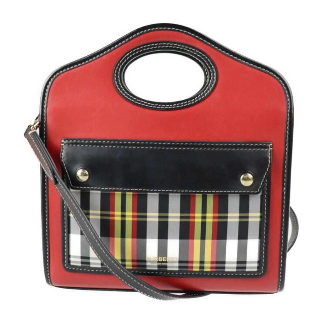 Pre-Owned BURBERRY Burberry mini pocket bag handbag leather nylon canvas red ebony multicolor gold metal fittings check pattern 2WAY shoulder (Good)