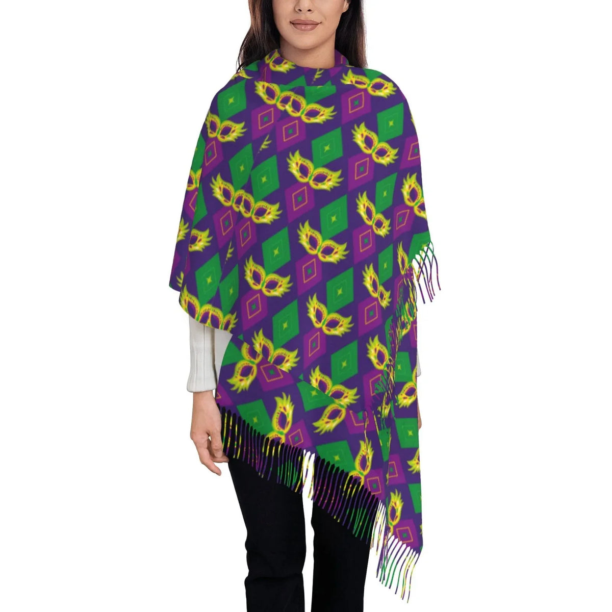 Bingfone Soft Cashmere Feel Scarf For Women Elegant Art Print Winter Warm Scarves Large Shawl Wrap Gifts- Mardi Gras Carnival3