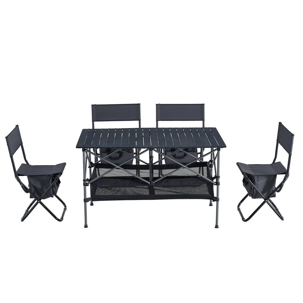 Set of 5, Folding Outdoor Table and Chair Set for Indoor, Outdoor Camping, Picnics, Beach,Backyard, BBQ, Party, Patio, ebony/Gray