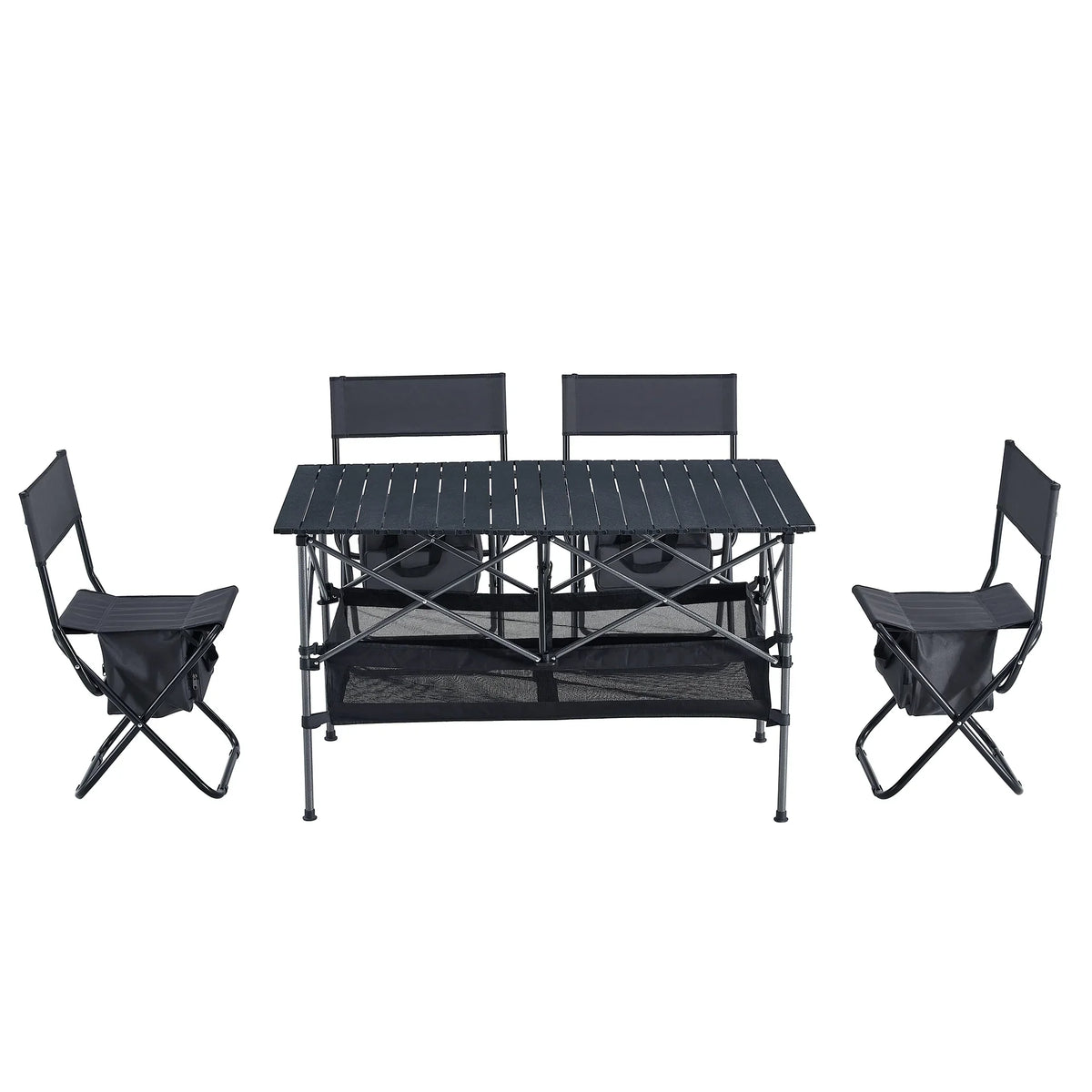 Set of 5, Folding Outdoor Table and Chair Set for Indoor, Outdoor Camping, Picnics, Beach,Backyard, BBQ, Party, Patio, ebony/Gray