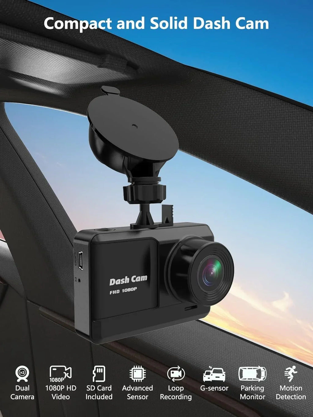 Dash Cam Front and Rear, Mini Dash Cam 1080P Full HD with 32GB SD Card, 2.45 1 inch IPS Screen, 2 Mounting Ways, Night Vision, WDR, Accident Lock, Loop Recording, Parking Monitor Car,Motorcyle,Balls