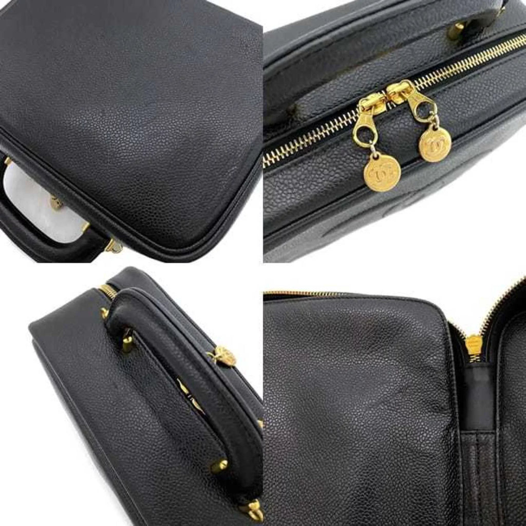 Pre-Owned Chanel Handbag Vanity Bag charcoal Gold Cocomark A07061 Leather GP Caviar Skin 4th CHANEL Stitch (Good)
