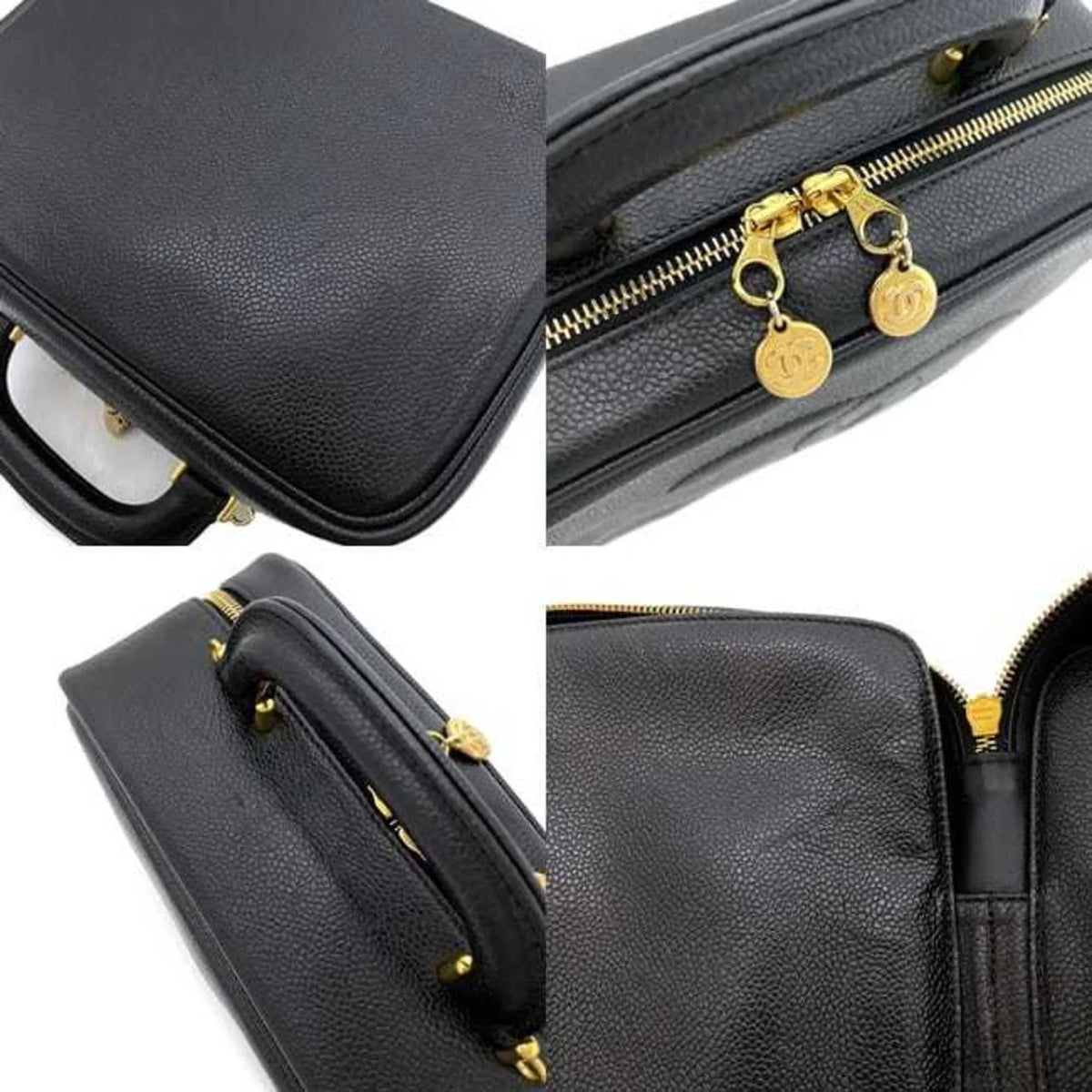 Pre-Owned Chanel Handbag Vanity Bag charcoal Gold Cocomark A07061 Leather GP Caviar Skin 4th CHANEL Stitch (Good)