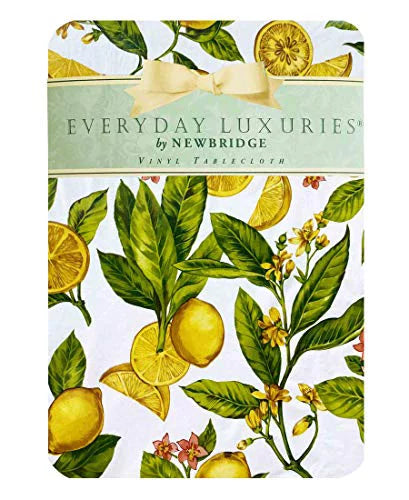 Newbridge Zesty Lemons Vinyl Flannel Backed Tablecloth, Lemon Vine Indoor/Outdoor Waterproof Tablecloth, Picnic, Barbeque, Patio and Kitchen Dining, 60 inch x 102 1 inch Oblong/Rectangle