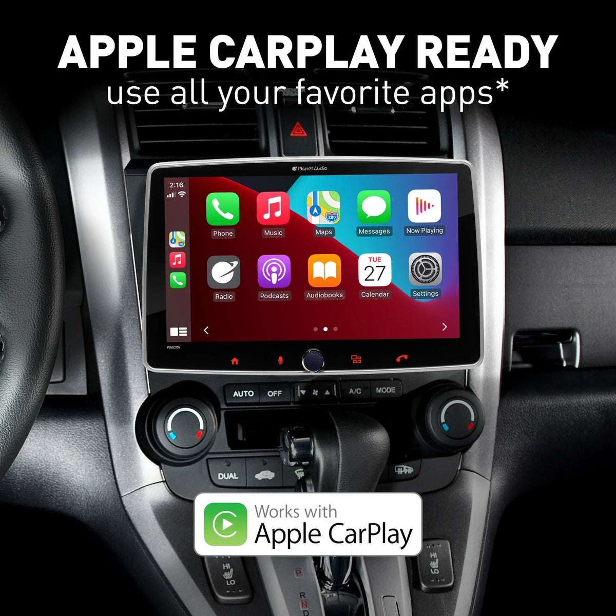 Planet Audio P90CPAC Car Stereo -  CarPlay, Android Auto, Single Din, 9 inch Capacitive Touchscreen, Bluetooth, No CD DVD Player, AM/FM Radio Receiver, Backup Camera