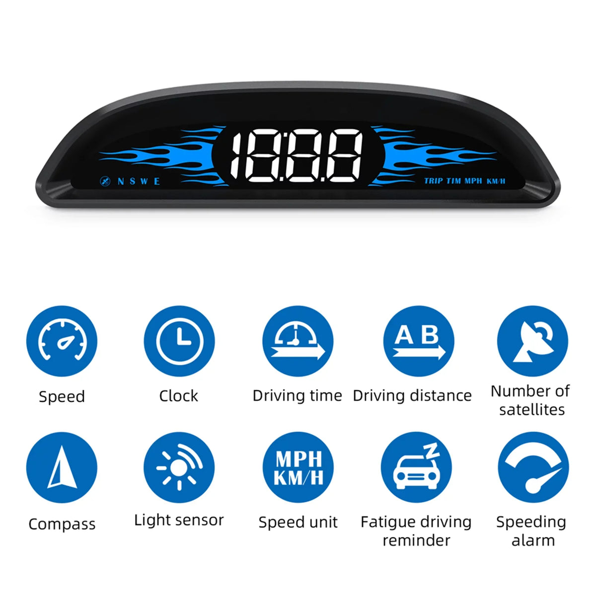 Walmeck Car Head-up Display Digital GPS Navigation Speedometer GPS Dual System Display Screen with Speed/Time/Direction/Mileage Vehicle Overspeed Alarm Fatigue Driving Alarm