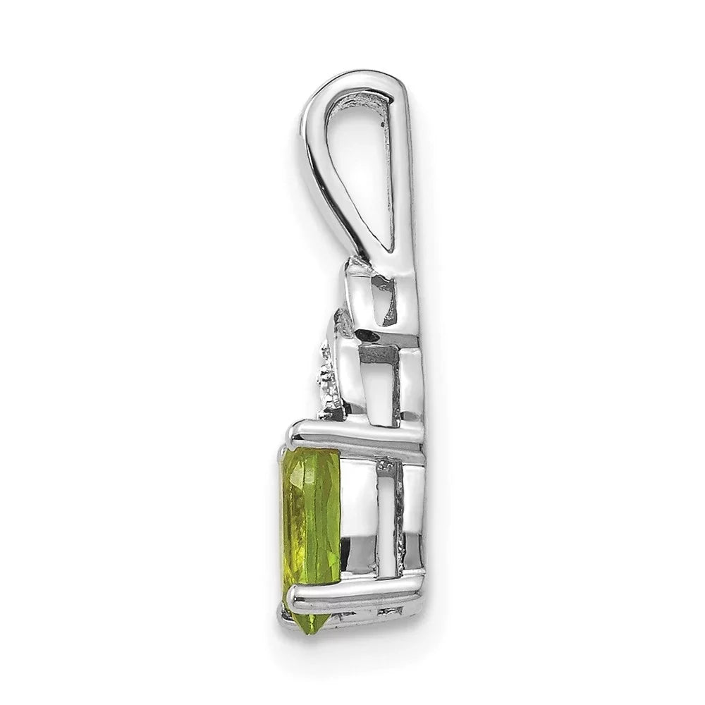 Auriga 14K White Gold Peridot Diamond Pendant for Women (L-16mm, W-4mm)